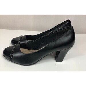 Soft Style Hush Puppies Chrome Accents Deanna Sz 9.5 Md Black Patent 3 in Heels